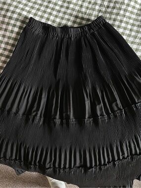 Black Pleated A-Line Midi Skirt